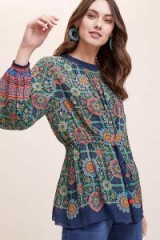 Tanvi Kedia Hypatia Geometric Tunic Blue Motif / geo floral prints