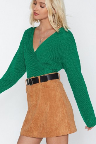 NASTY GAL It’s Knit the Same Without You Wrapover Sweater in Emerald | green wrap jumpers