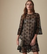 REISS JADE LACE SHIFT DRESS BLACK/NUDE ~ feminine event wear