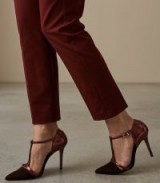 REISS JOSEPHINE SUEDE POINT TOE T-BAR HEELS BURGUNDY ~ part metallic dark-red shoes