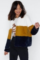 NASTY GAL Just Color Decide Faux Fur Jacket – colour block jackets