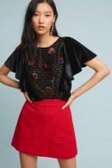 Eva Franco Langley Velvet Top in Black / flutter sleeves