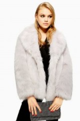 TOPSHOP Luxe Pale Grey Faux Fur Coat – luxury style fluffy winter jacket