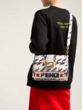 FENDI Mania baguette logo-tassel white leather shoulder bag ~ fringed handbag