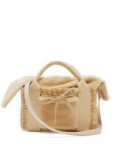 MUUÑ Manon shearling and woven-straw bag ~ small top handle basket bag ~ natural tones