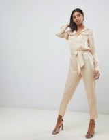 Missguided satin utility jumpsuit in champagne