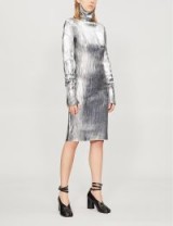 MM6 MAISON MARGIELA Turtleneck silver metallic knitted dress / high shine fashion