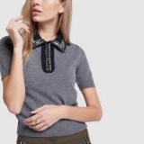 No. 21 COLLARED MELANGE SWEATER in Grigio ~ grey embellished jumper