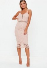 MISSGUIDED nude ladder lace midi dress – thin strap party dresses