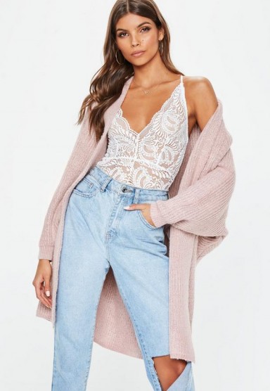 MISSGUIDED nude oversized batwing knitted cardigan – light-pink luxe style cardi