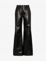 Off-White Flared Leg Patent Crocodile Embossed Leather Trousers in Black / shiny flares