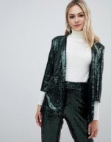 Outrageous Fortune sequin tuxedo blazer Co-ord in emerald green – shimmering going out jacket