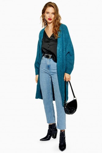 Topshop Oversized Cocoon Cardigan in Teal | classic longline cardi