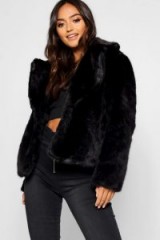 boohoo Petite Luxe Faux Fur Coat in Black