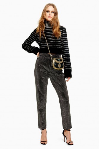 Topshop Pinstud Mom Jeans in Black | shiny denim