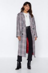 NASTY GAL Plaid Romance Oversized Coat in Grey – checked longline coats