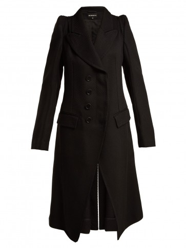 ANN DEMEULEMEESTER Priestley exaggerated-shoulder black wool coat ~ structured coats