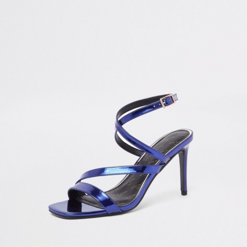 RIVER ISLAND Purple patent asymmetric strappy sandals | party heels