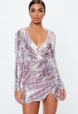 MISSGUIDED sequin rainbow stripe wrap mini dress – plunging party dresses