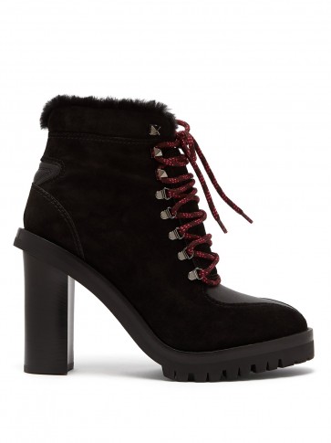 VALENTINO Shearling-lined black suede boots