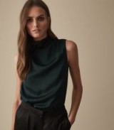 REISS SOLAR HIGH NECK TOP TEAL ~ slinky draped sleeveless top