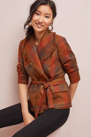 Cartonnier Sophie Wrap Tweed Blazer in Copper ~ brown autumn tones