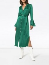 STAUD sandy belted green satin dress