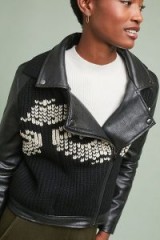 ett:twa Sweater-Trimmed Faux-Leather Moto Jacket in Black | winter street style jackets