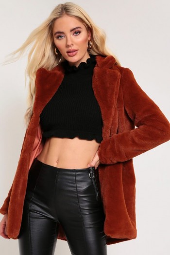 I SAW IT FIRST Tan Faux Fur Longline Coat – soft feel winter coats