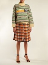 PRADA Orange Tartan tweed midi skirt