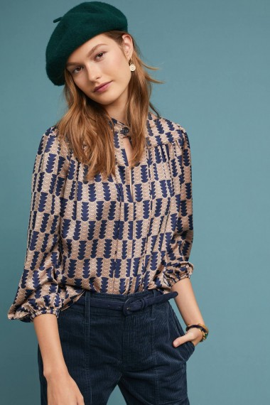 The Odells Thales Geometric Blouse Blue Motif ~ geo prints