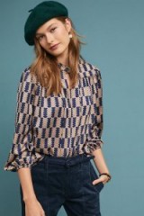 The Odells Thales Geometric Blouse in Blue Motif / chic printed top