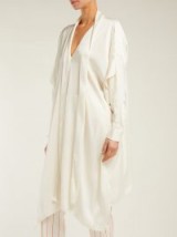 MAISON RABIH KAYROUZ Tie-neck draped cream satin tunic ~ chic longline top