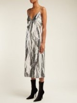 RAEY V-neck silver foil midi slip dress ~ crinkled metallic