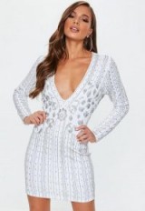 MISSGUIDED white premium silver embellished mini dress