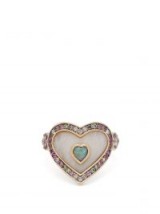 NOOR FARES Anahata 18kt gold, agate, opal & sapphire heart shaped ring