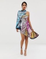 ASOS EDITION asymmetric drape dress in ombre sequin – multicoloured party dresses