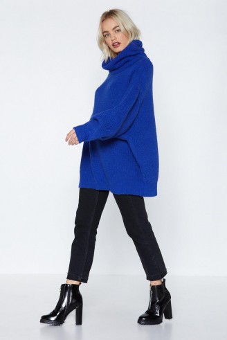 Nasty Gal Big on Turtlenecks Oversized Sweater in Cobalt | big blue high neck jumper