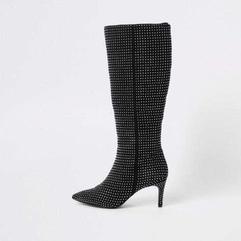 River Island Black diamante embellished knee high boots | winter glamour