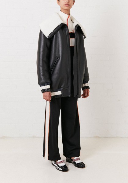 HOUSE OF HOLLAND BLACK SHEARLING OVERSIZED VARSITY JACKET | winter leather jackets