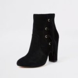 River Island Black suede side tassel block heel boots | boho winter ankle boot