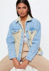 MISSGUIDED blue denim oversized teddy body denim jacket – casual style