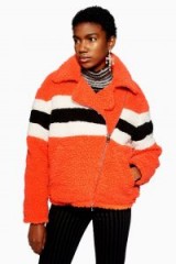 TOPSHOP Orange Borg Biker Jacket