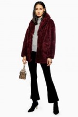 Topshop Burgundy Borg Coat | dark red winter jacket