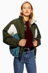 TOPSHOP Borg Lined Windbreaker Jacket in Khaki