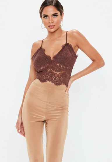 MISSGUIDED brown corded lace cami top – strappy tops