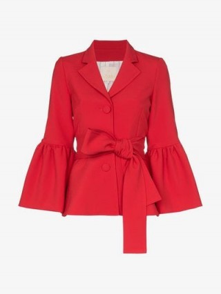 By Timo Belted Trumpet Sleeve Blazer in Red ~ chic bell sleeved jackets