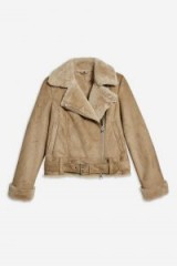 TOPSHOP Camel Suedette Biker Jacket – casual luxe