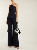 ROLAND MOURET Charlesworth asymmetric peplum navy crepe jumpsuit ~ one shoulder event wear