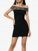 Christopher Kane Black Crystal Neckline Bardot Mini Dress ~ glamorous lbd